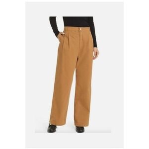 FRAME Pleated Wide Leg Cotton Pants Camel Tan High Waist Trousers Size 28 PCH201